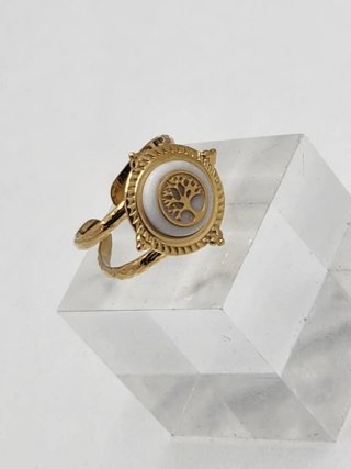 Anillo Acero Quirúrgico Chapado Oro Árbol Vida
