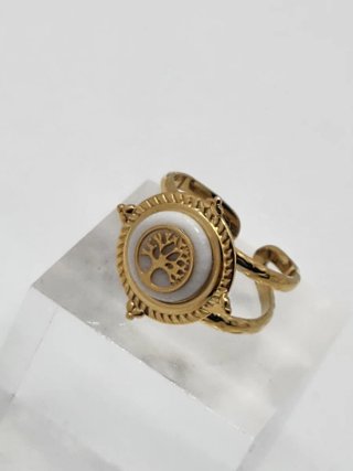 Anillo Acero Quirúrgico Chapado Oro Árbol Vida