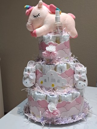Tarta de pañales unicornio