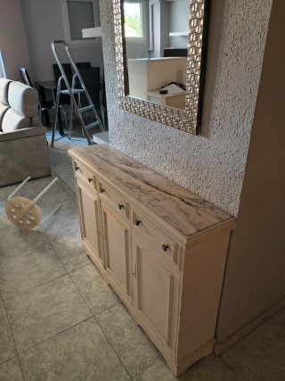Cómoda recibidor mármol y madera