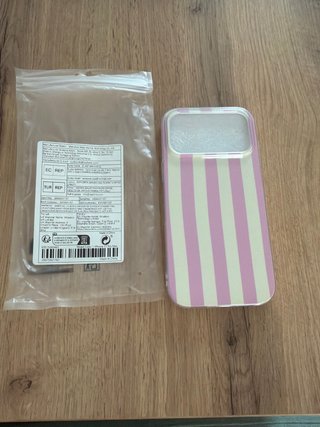 Funda iPhone 14 Pro Max rayas rosa y crema