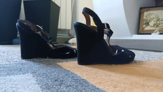 Sandalias cuña negras efecto ante Talla 36