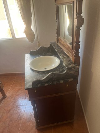 Lavabo Tocador Antiguo Madera Mármol