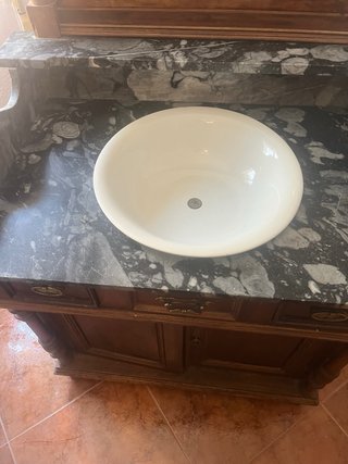 Lavabo Tocador Antiguo Madera Mármol