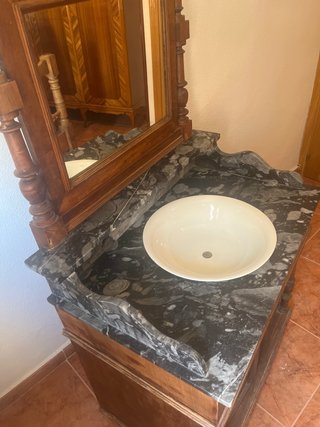 Lavabo Tocador Antiguo Madera Mármol