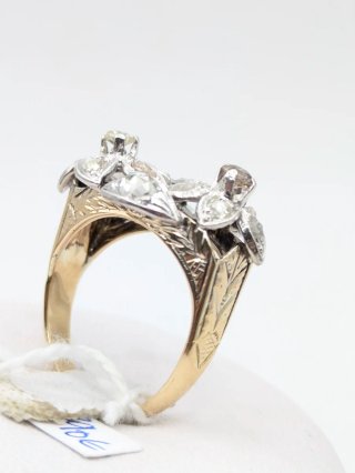 Anillo Oro 18k Flores Diamantes