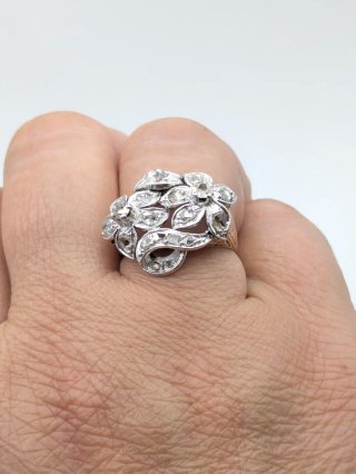 Anillo Oro 18k Flores Diamantes