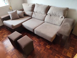 Sofá Cheslong tela beige/marrón