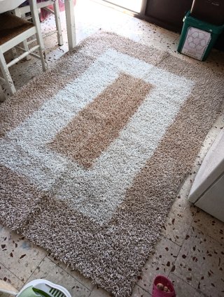 Tappeto Shaggy Beige e Bianco