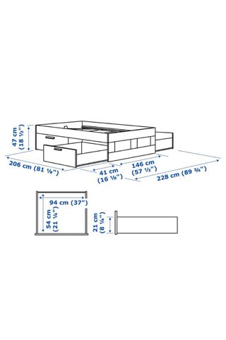 Cama Brimnes 140cm Ikea con 4 cajones y Colchon