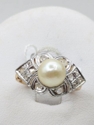 Anillo Oro 18k Perla y Diamantes