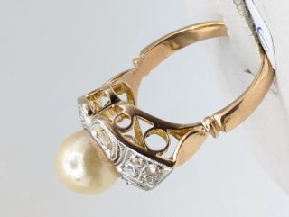 Anillo Oro 18k Perla y Diamantes