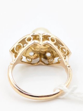 Anillo Oro 18k Perla y Diamantes