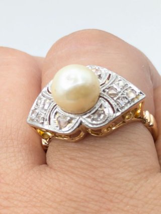 Anillo Oro 18k Perla y Diamantes