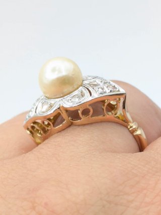 Anillo Oro 18k Perla y Diamantes