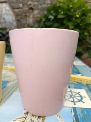 Coppia Portavasi Ceramica Giallo e Rosa