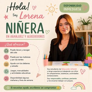 Niñera en Aranjuez, disponibilidad mañanas y tarde