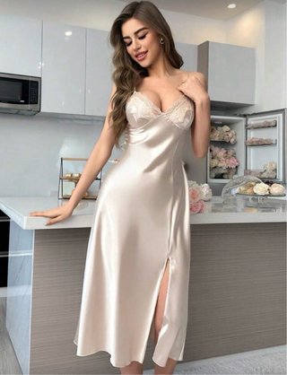 Pijama largo lencero satinado