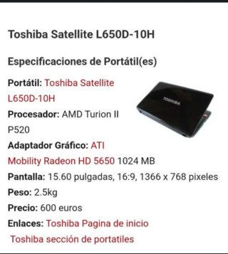Toshiba Satellite L650 Portátil Negro