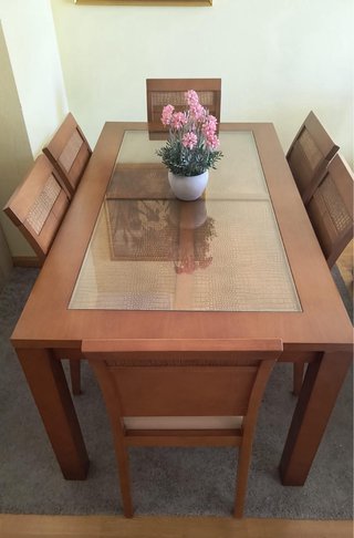 Juego Comedor Roble Extensible + 6 Sillas
