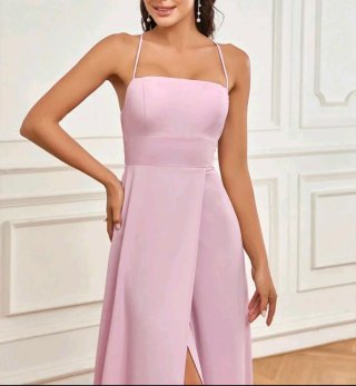 Vestido largo rosa con abertura