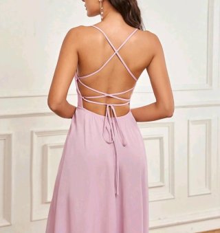 Vestido largo rosa con abertura