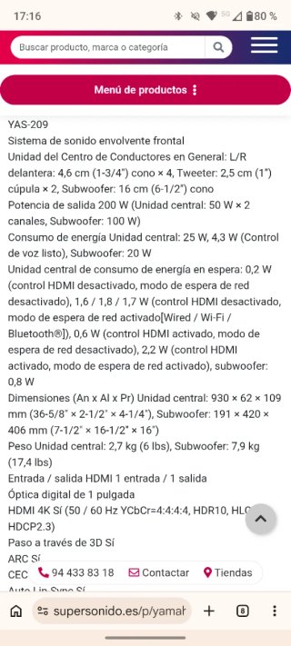 Barra de Sonido Yamaha YAS-209 Negra