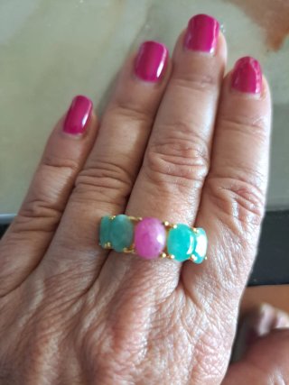 Anillo Plata Baño Oro 18k .Esmeraldas+Rubi Nuevo