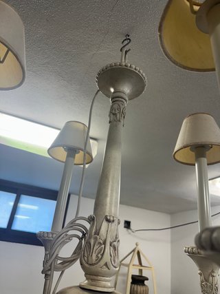 Lámpara de techo madera cruda 4 brazos con pantala