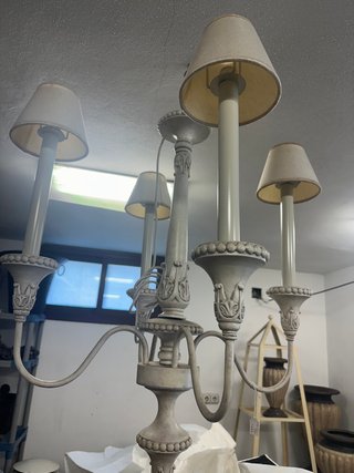 Lámpara de techo madera cruda 4 brazos con pantala