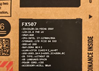ASUS TUF Gaming F15 FX507 i7 16GB RTX4050 1TB NVMe