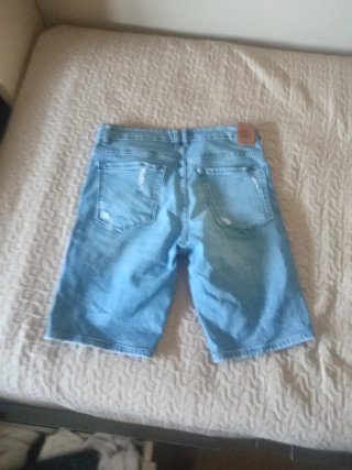 Pull&Bear Pantalón Corto Slim Azul Roto
