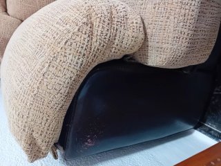 Sofá de Tela Rústica Beige con Base de Polipiel