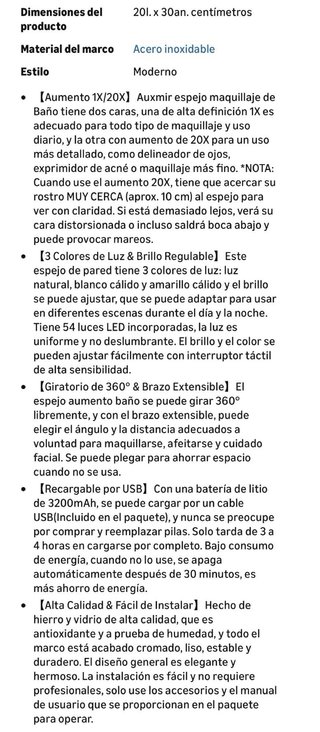 Espejo Maquillaje Auxmir 20X LED Recargable