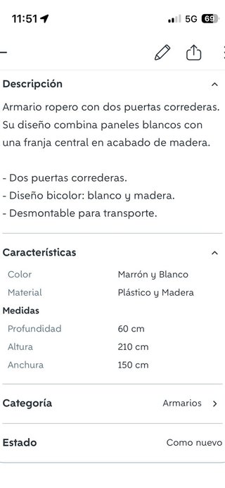 Armario puertas correderas color blanco y madera