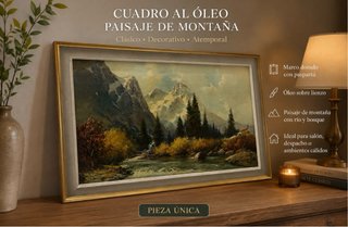 Cuadro al óleo paisaje de montaña