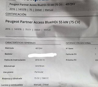 Peugeot Partner 2016 (Venta/Cambio)
