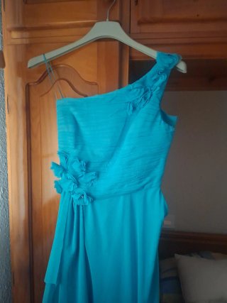 Vestido largo, azul turquesa, de fiesta