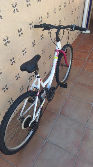 Bicicleta infantil blanca y rosa