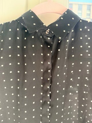 Blusa Zara Negra Cuadros Blancos Talla M