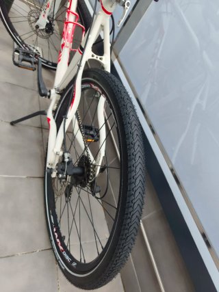 Bicicleta de montaña blanca y roja