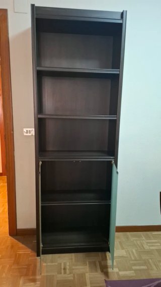 Mueble salón madera y cristal negro