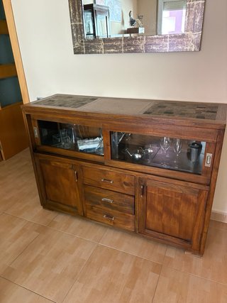 Conjunto comedor madera oscura
