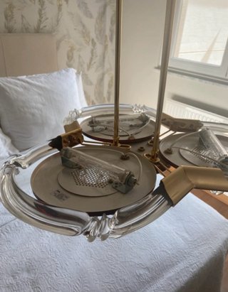 Lámpara de salón efecto madera y cristal