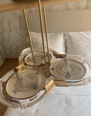 Lámpara de salón efecto madera y cristal