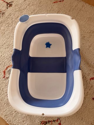 Bañera Bebé Plegable Azul y Blanca