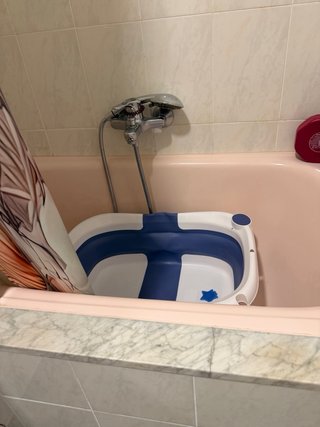 Bañera Bebé Plegable Azul y Blanca