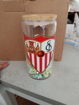 Taza Vidrio con Tapa Bambú y Pajita