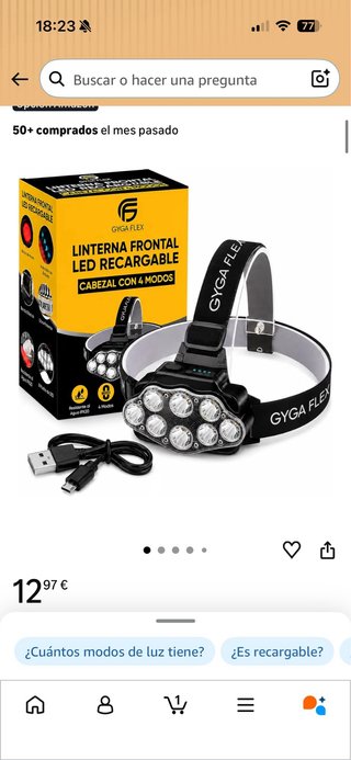 Linterna de cabeza Frontal LED Recargable