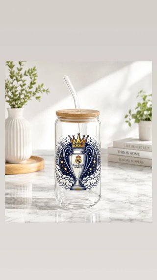 Taza Vidrio Bambú con pajita